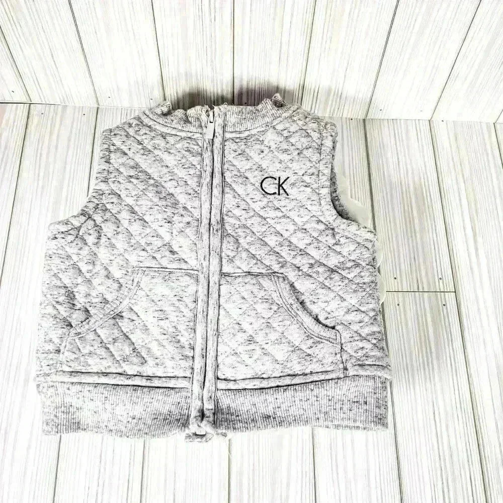 Baby Calvin Klein Size 3 - 6 months grey marled vest zip pockets vest
